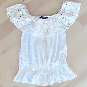 Lauren by Ralph Lauren White Cotton Blouse with Eyelet Detail - Womens Sz Sm